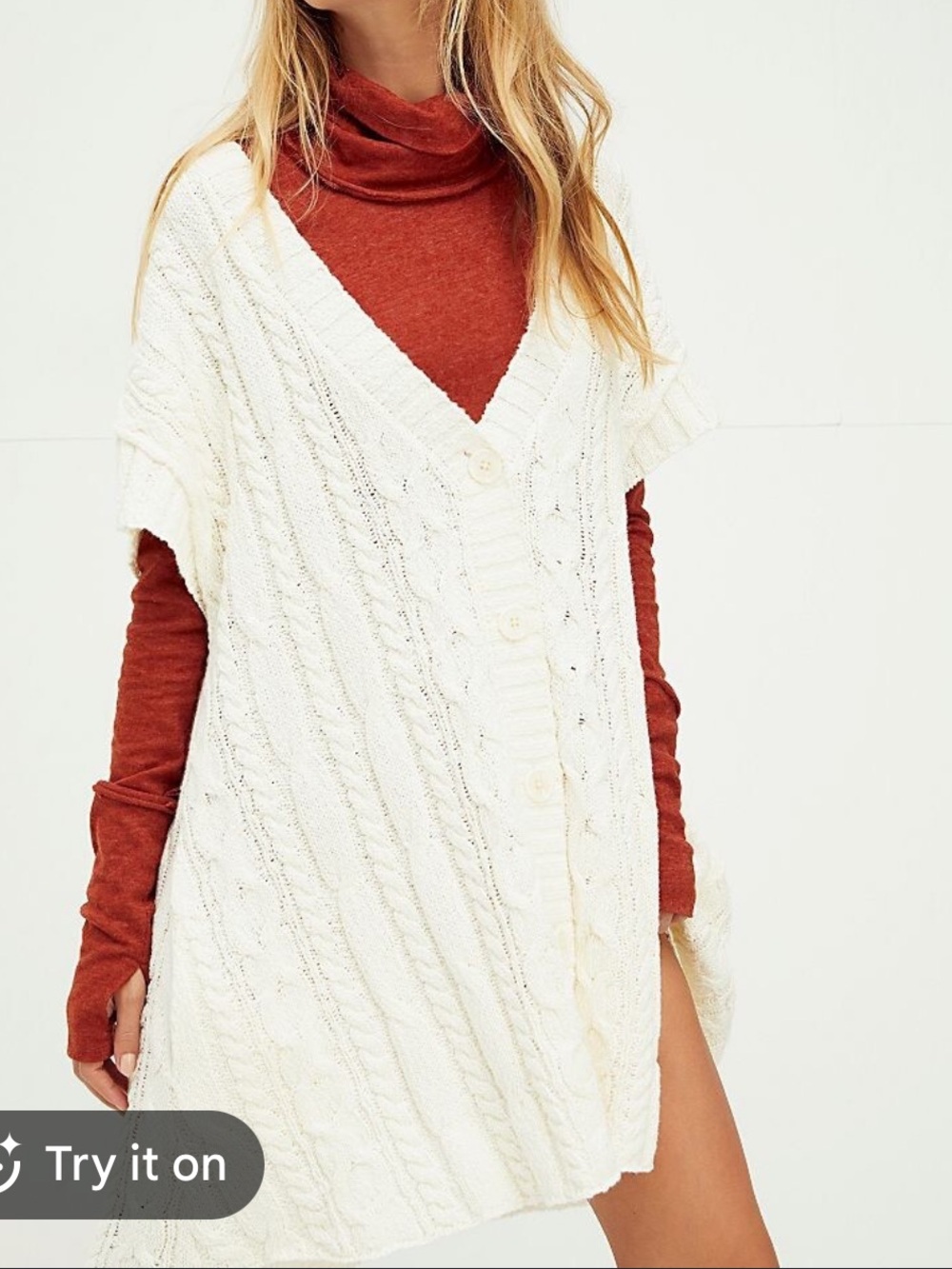 Free People Ivory Cable-Knit Sweater Dress
